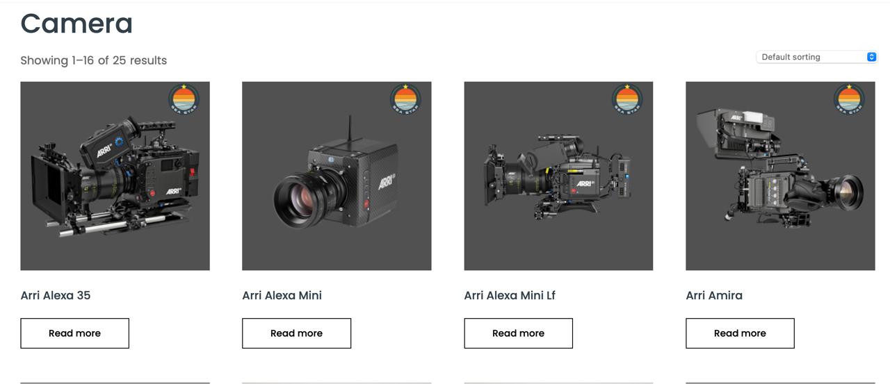 screen-shot-sea-star-rentals A screenshot of Sea Star Rentals kit hire web page. We can see 4 camera bodies in a column, there is an ARRI, SONY FX5 and more.